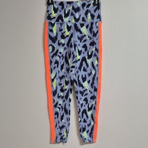 Aerie Kids Leggings with Blue and Neon Orange Pattern